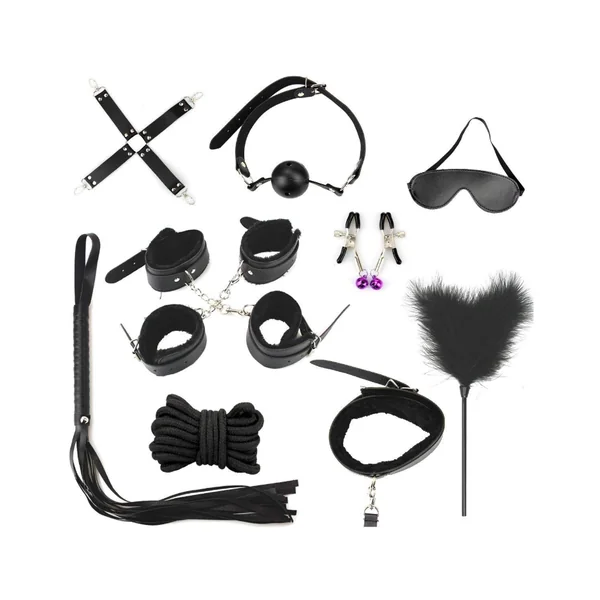 10 Pcs/set Sexy Lingerie PU Leather BDSM Sex Bondage Set Hand Cuffs Footcuff Whip Rope Blindfold Erotic Sex Toys