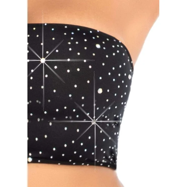 2 Pc Rhinestone Bandeau and Mini Skirt - Black - Medium