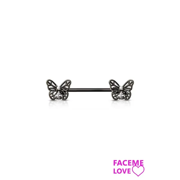 316L SURGICAL STEEL BUTTERFLY ENDS BARBELL NIPPLE BAR