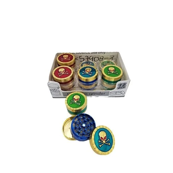 3 Part 50mm Gold Grinder With Etched Skull & Bone