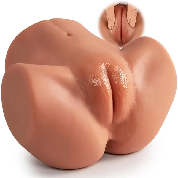 4.1Lb 2-in-1 Realistic Brown Big Ass Male Pocket Pussy with Virgin Tight Labia and Anus