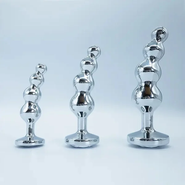 4 Bead Metal Anal Plug Gem Base Butt Plug Beginner Expert Anal Stimulation