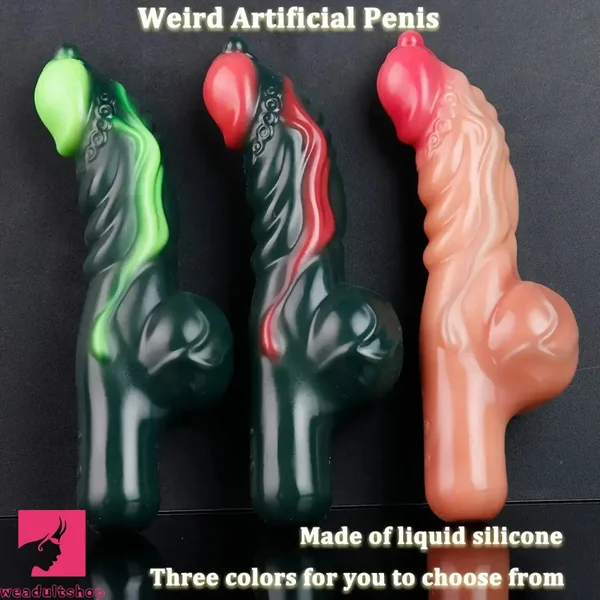 8.11in Weird Penis Three Colors Soft Silicone Postpartum Handle Dildo
