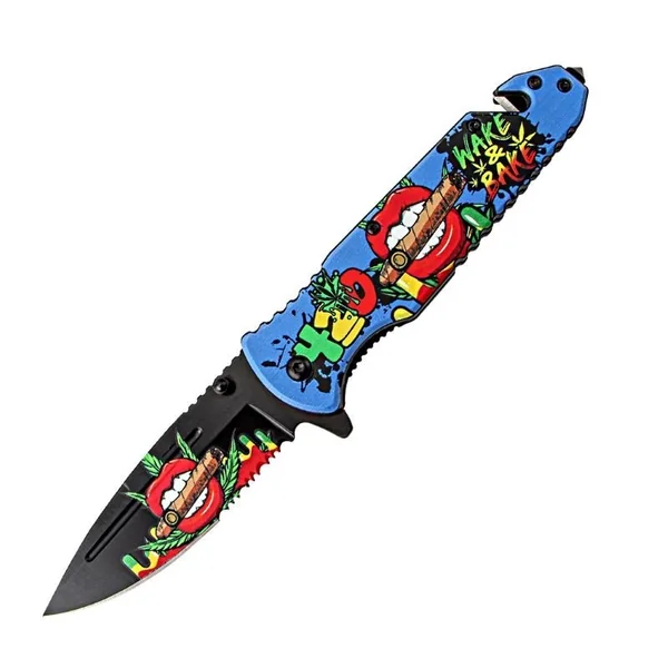 8.5″ Lips Design Blue Handle Spring Assisted Folding Knife W/ Be