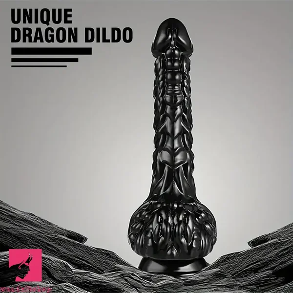 9in Dragon Big Black Fantasy Penis Scales Spiked PVC Cock Dildo