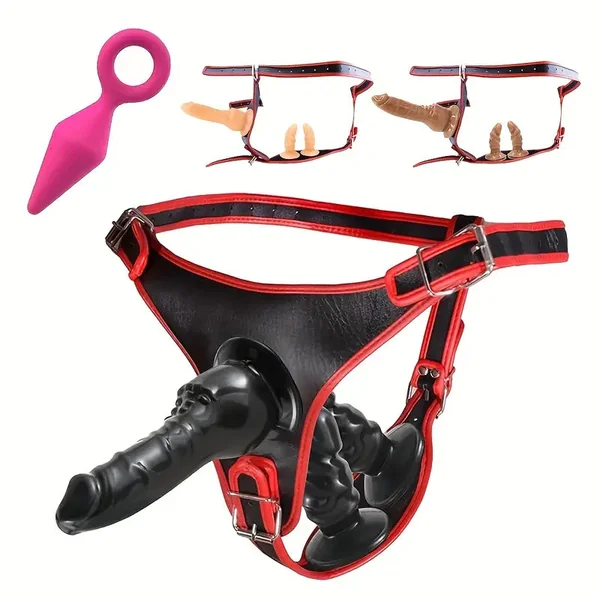 Adjustable Strap-On Dildo Set With 3 Massage Dildos PVC Polyester