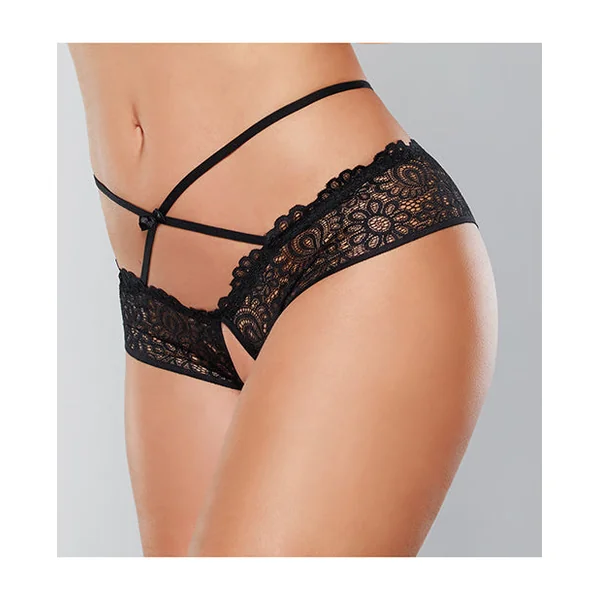 Adore Crayzee Open Panty W-criss Cross Waist Straps & Lace Black O-s