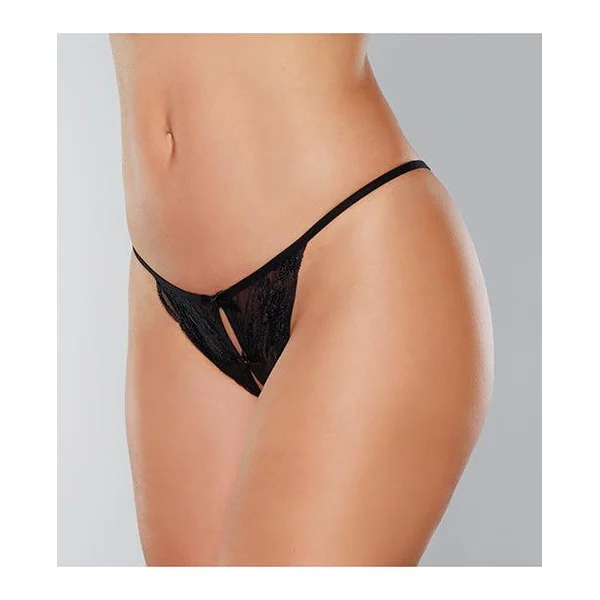 Adore Secrets Double Mini Bow Detail Open Back Lace Panty Black (One-Size)