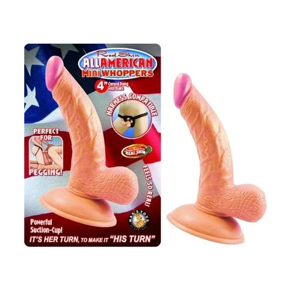 All American Mini Whoppers 4-Inch Curved Dong With Balls - Flesh