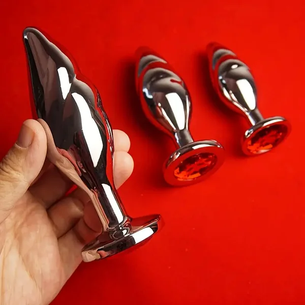 Aluminum Alloy Metal Butt Plug With Crystal Base Anal Training Trainer