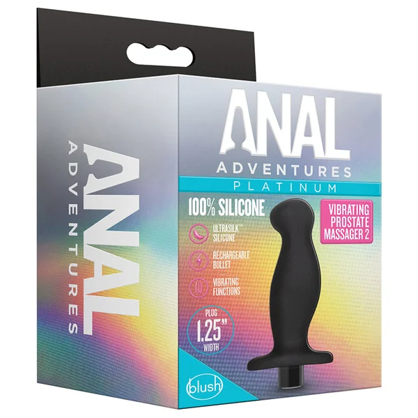 Anal Adventures Platinum Prostate Massager 02 Curved Black 4.25-Inch Vibrating Rechargeable Anal Plug