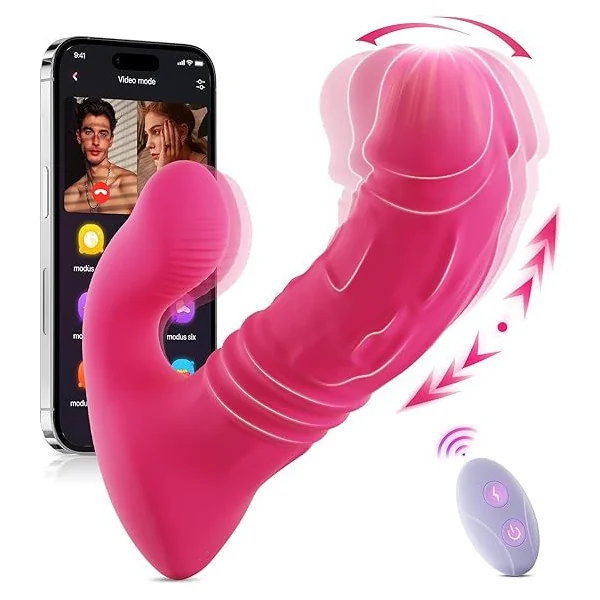 APP Controlled Thrusting Anal Dildo Clit Stimulator - Remoter Wearable G Spot Vibrator