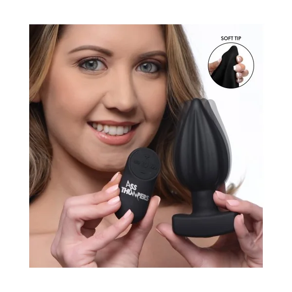 ASS THUMPERS RIBBED VIBRATING ANAL PLUG W/ REMOTE