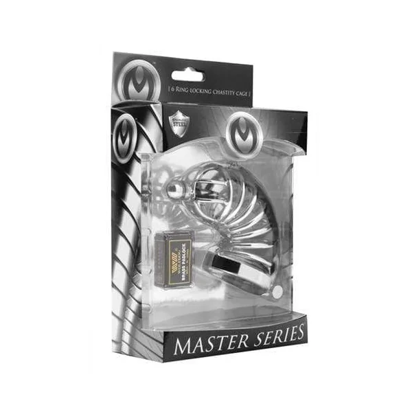 Asylum 6 Ring Locking Chastity Cage - Medium-large