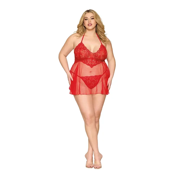 Babydoll and G-String Dmnd - One Size Queen - Red