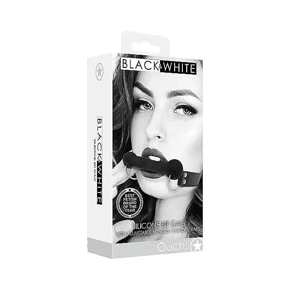 Ball Gag - Ouch! B&W - Adjustable silicone bite gag in leatherette