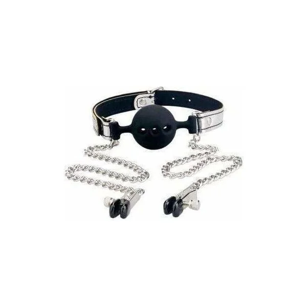 Ball gag with Breast Tongs - Bondage Fetish Series