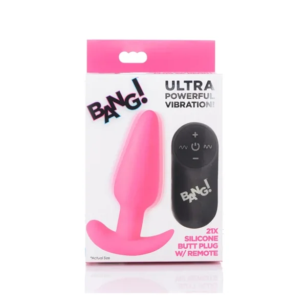 Bang! 21X Vibrating Silicone Butt Plug w/ Remote Control – Pink