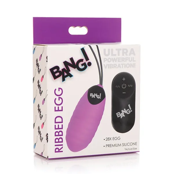 Bang! 28X Ribbed Silicone Egg w/Remote Control – Purple