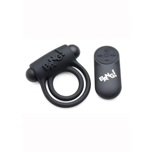 Bang! Silicone Rechargeable Cock Ring And Bullet With Remote Control – Black