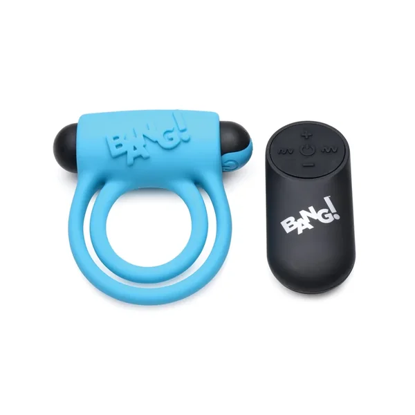 Bang! Vibrating Cock Ring & Bullet w/Remote Control – Blue