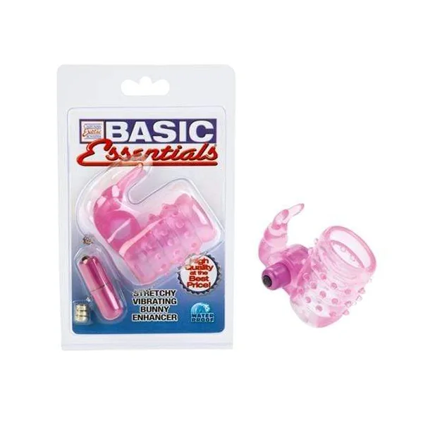Basic Essentials Stretchy Vibrating Bunny Enhancer - Pink
