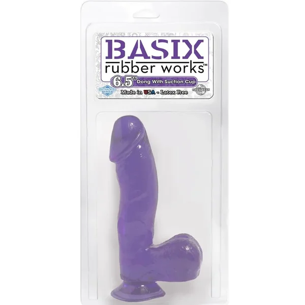 Basix Rubber Works 6.5 Inch Dong With Suction Cup Waterproof Purple