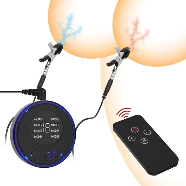 BDSM Electric Shock Nipple Clitoral Clip Chain