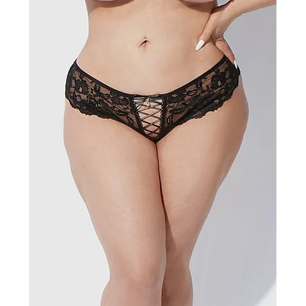 Bella Lace Up Tanga Panty w/Jewel Detail – Black 3X/4X