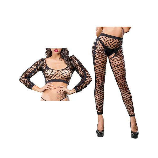 Beverly Hills Naughty Girl Crotchless Front Mesh & Side Design Leggings O/s