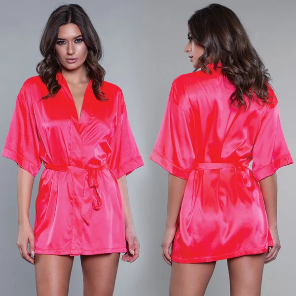 BeWicked Getting Ready Satin Robe - Hot Pink 1X