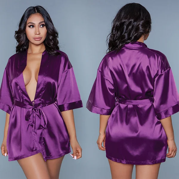 BeWicked Getting Ready Satin Robe - Purple Small