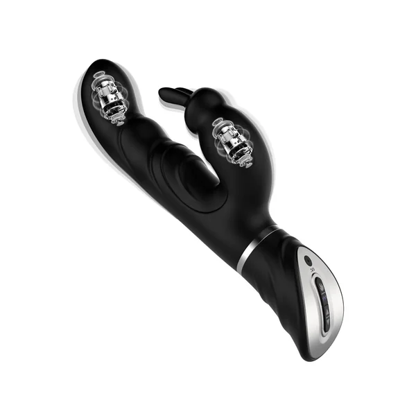 Black Dual-Action Rabbit Vibrator - Female Pleasure Toy (USB Rechargeable)