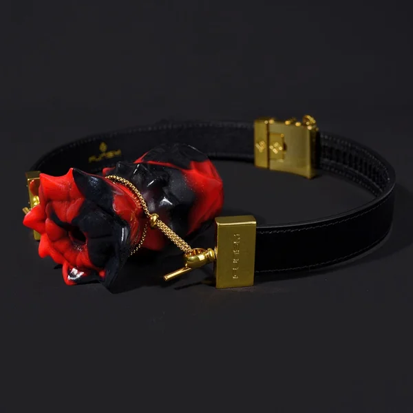 Black-Red Silicone Strapon Fantasy Ball Gag - Bondage Female Kinky Sex Toys for Women