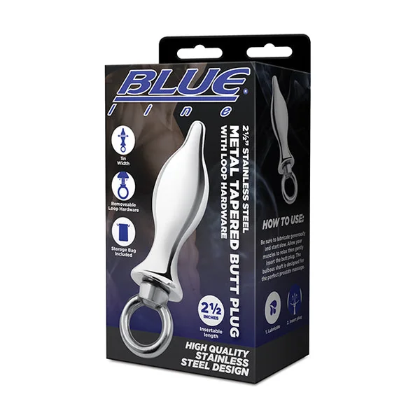Blue Line 2.5" Stainless Steal Bling Tapered Butt Plug w/Loop Hardware