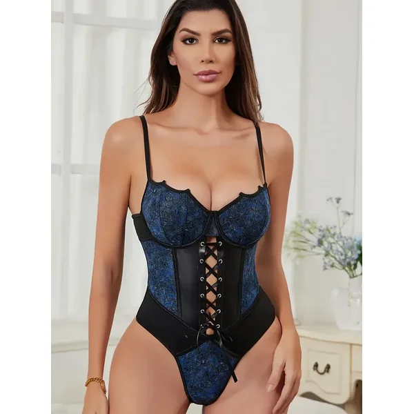 Blue Paisley Scalloped Top Bodysuit