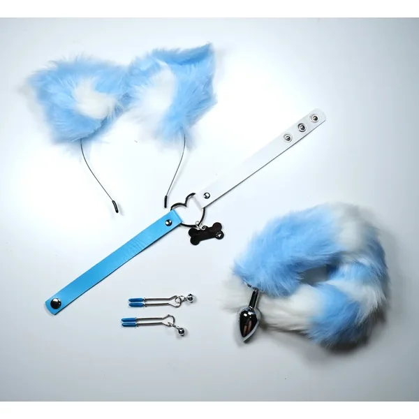 Blue Pet Play Sex Toys With Hand stamped Dog Tag