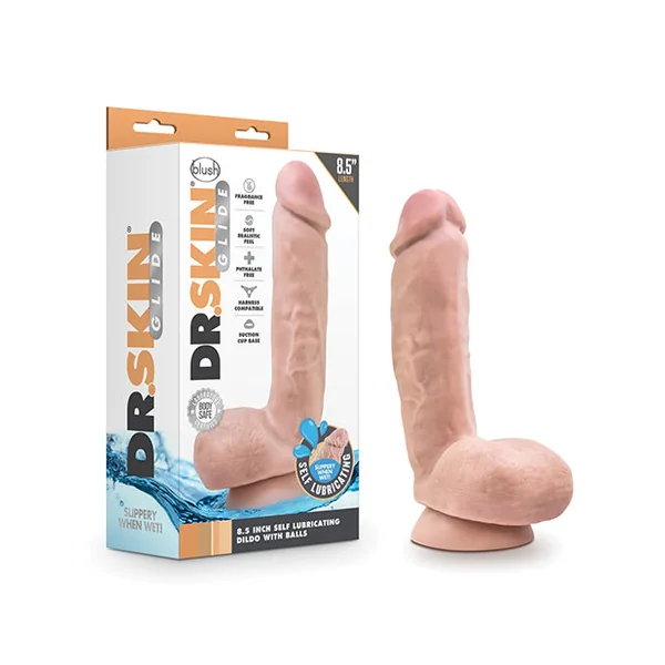 Blush Dr. Skin Glide 8.5" Self Lubricating Dildo W/balls