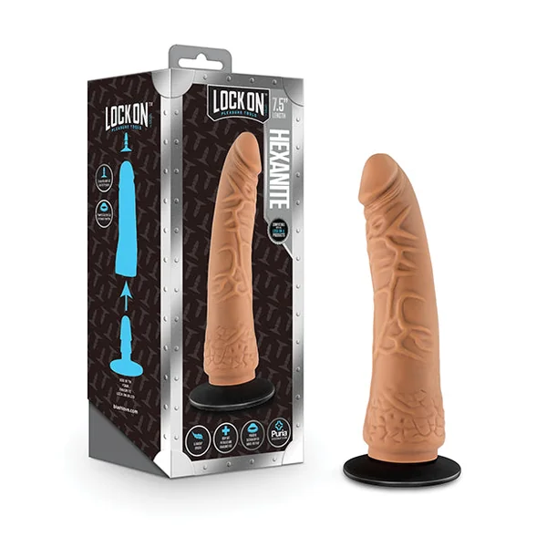 Blush Lock On 7.5" Hexanite Dildo W-suction Cup Adapter - Mocha