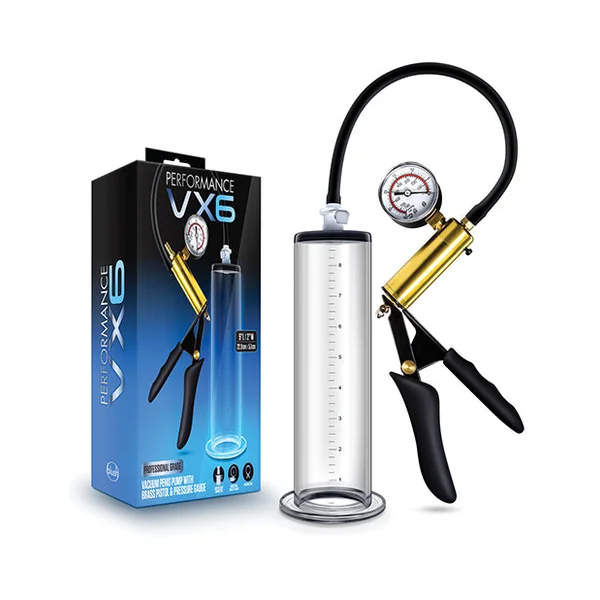 Blush Performance Vx6 Vacuum Penis Pump W/brass Pistol & Pressure Gauge - Clear