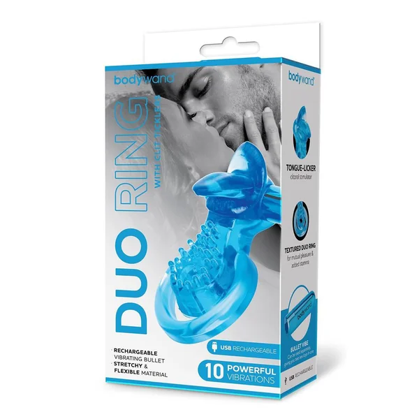 Bodywand Rechargeable Duo Ring With Clit Tickler - Blue