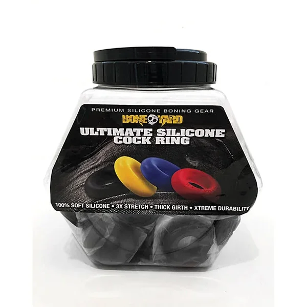 Boneyard Ultimate Silicone Cock Ring Fishbowl – Black Bowl of 50