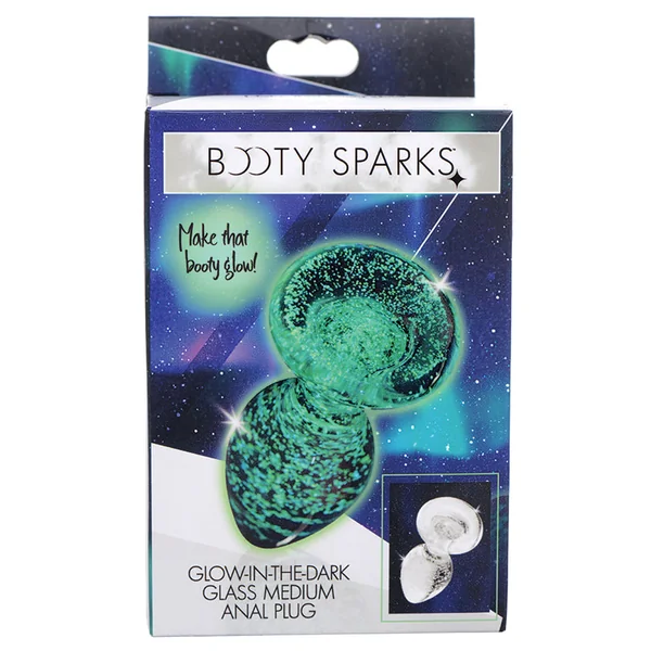 Booty Sparks Glow-In-The-Dark Glass Anal Plug - Medium
