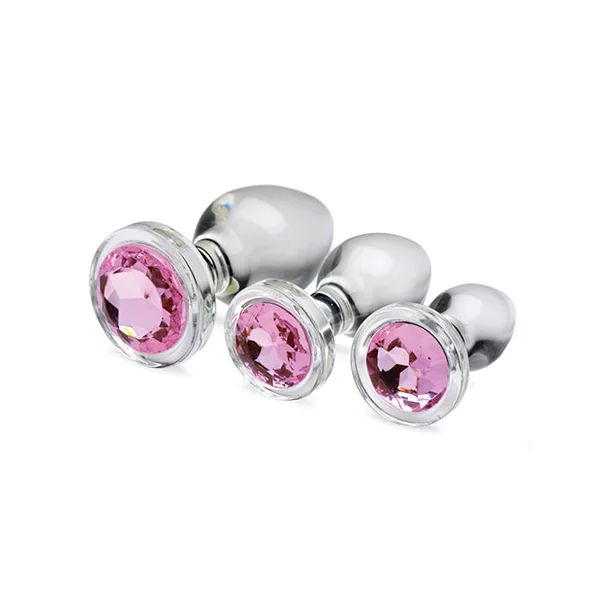 Booty Sparks Pink Gem Glass Butt Plug Set