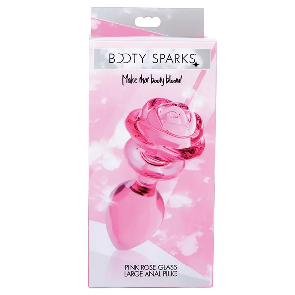 Booty Sparks Pink Rose Glass Anal Plug - Large