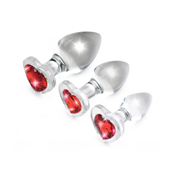BOOTY SPARKS RED HEART GLASS ANAL PLUG SET