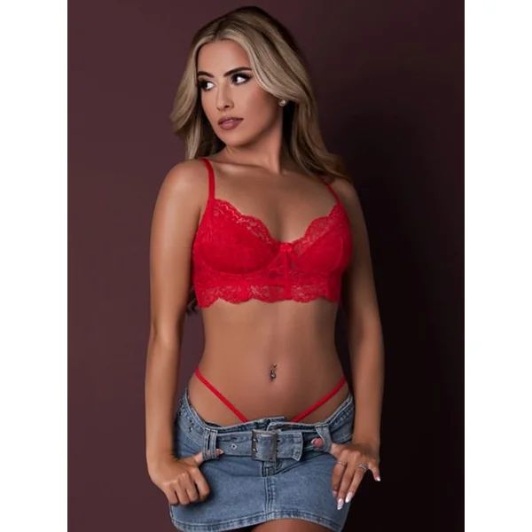 BRA GARTER PANTY SET RED L/XL