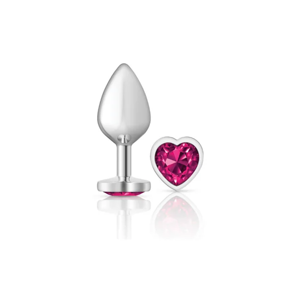 Bright Pink Heart Gem Silver Metal Plug - Md