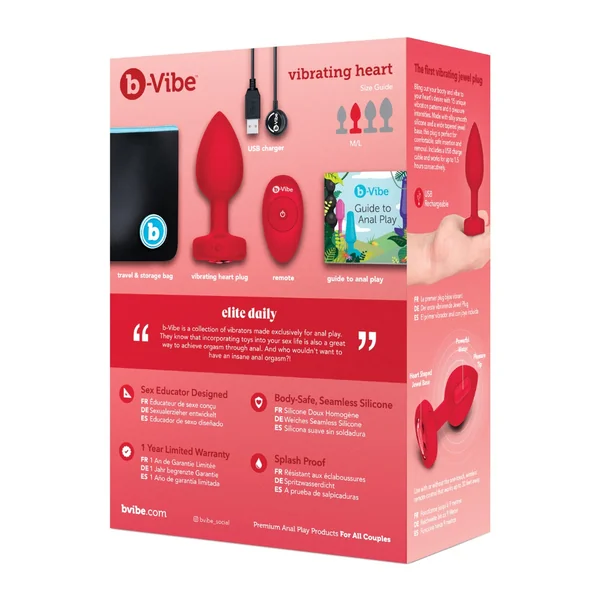 b-Vibe Vibrating Heart Plug M/L - Red