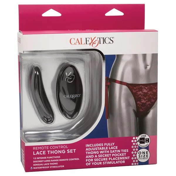 CalExotics Remote Control Lace Thong Set - Burgundy